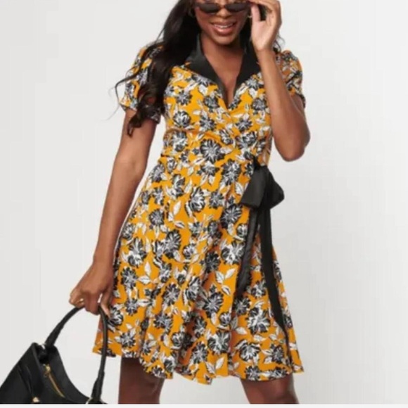 Floral Yellow and Black Dress - Picture 1 of 5